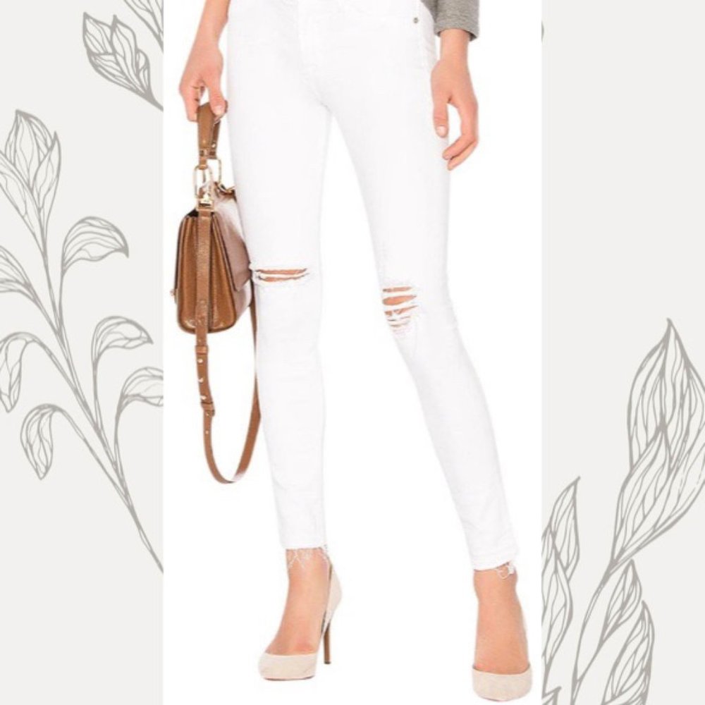 Hudson White Distressed Ankle Skinny Jeans Size 27
